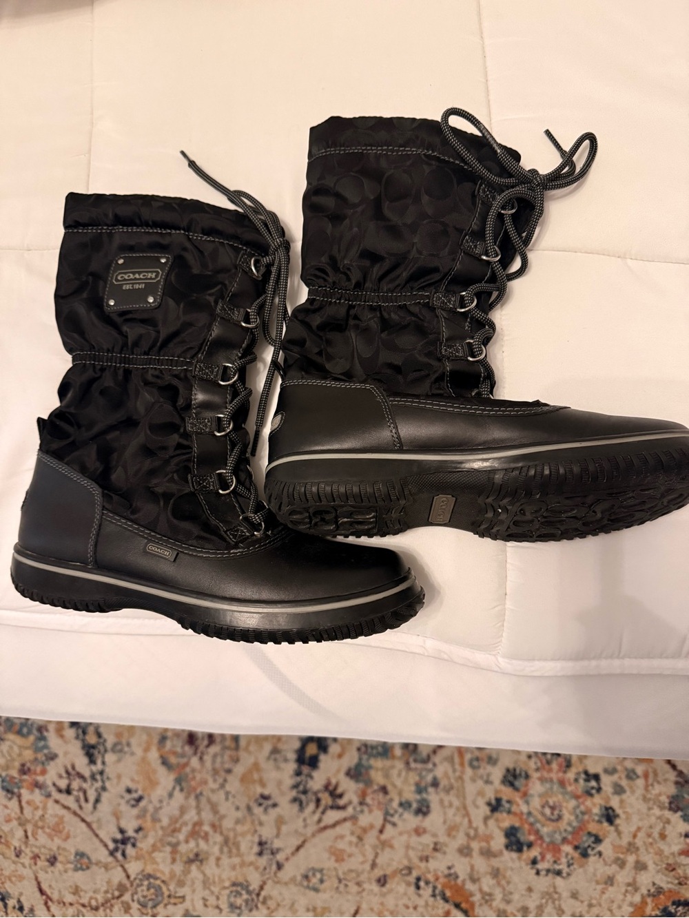 Coach Black Lace-Up Winter Boots for Women